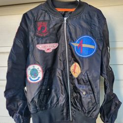 American Stitch Black Bomber Jacket Men's Large Rock & Roll Patches Jimi Hendrix