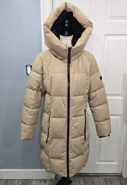 Chamarra Abrigo Calvin Klein Khaki Faux Fur Puffer Mujer Talla M