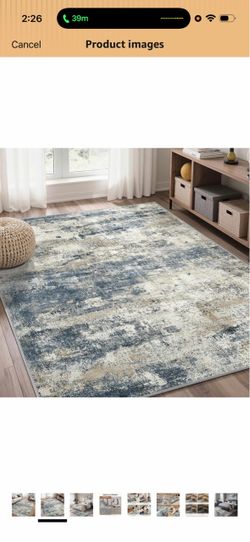 GENIMO 5x7 Area Rug Washable Non Slip for Living Room, Navy Blue Gray Modern Abstract, Lightweight Low Pile Thin Mat, Spill and Stain Resistant Soft C