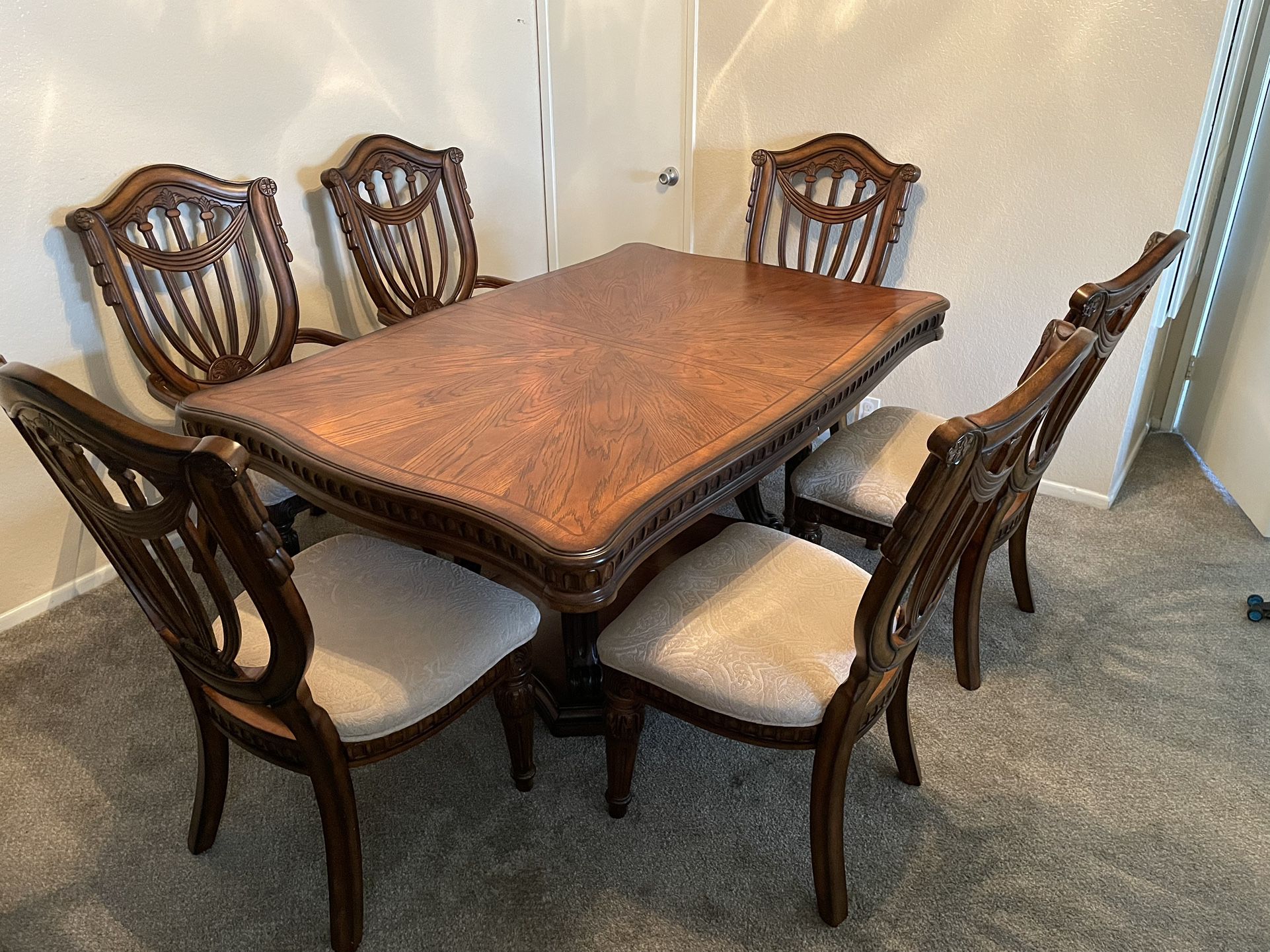 Wood Dining Table Set With Six Chairs
