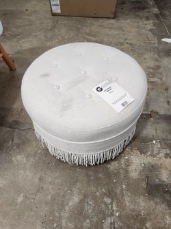 Yolanda Upholstered Round Accent Ottoman, Alabaster Off White
