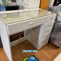 White Vanity Desk Glass Dresser Blanco 