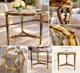 Elegant Antique Gold & Glass Accent Table – Luxury Furniture
