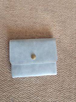 Light Blue Faux Leather Snap Pouch