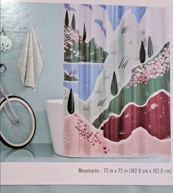 Mountain shower Curtain and hooks
