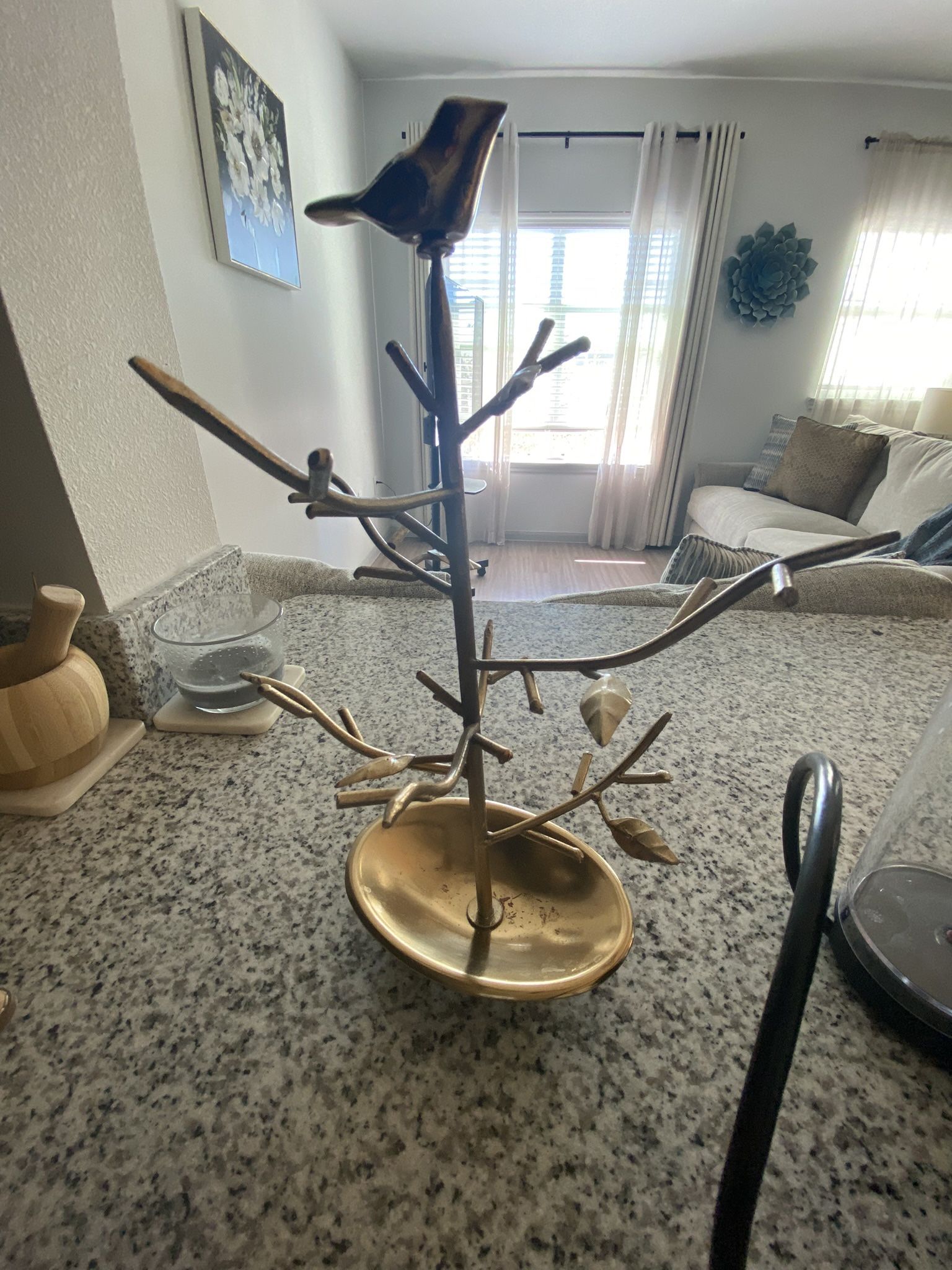Gold birdie jewelry stand