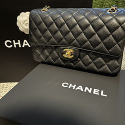 Chanel Classic Caviar Double Flap Gold Hardware Bag