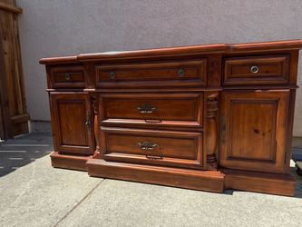 Large Wood Dresser with Drawers and Cabinets