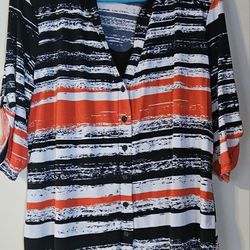 1X Ladies PerSeptionWomans  Black, White  and Red  Lightweight Blouse