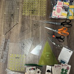 Lot Of Sewing Grids, Vintage Scissors And Buttons