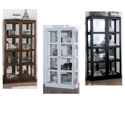 WHITE BLACK OAK FINISH 4 TIER GLASS SHELF CURIO DISPLAY CABINET BOOKCASE HOME OFFICE