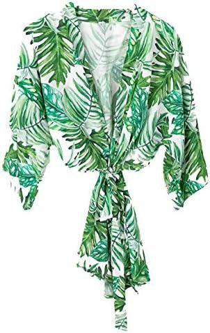 Monstera Palm Print Cotton Robe Beach Cover Up Pool Women's Size S Small Belt Top