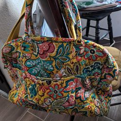 Large Women's Cotton Tote Vera Bradley Airport/Travel bag, Yellow, A lot of compartments.zipper closure, weekend, camping, family, sports, gym, school