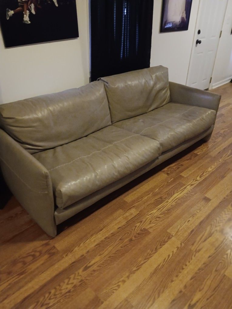 Scandinavian Beidge Leather Sofa