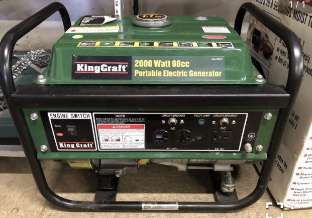 King Craft 2000 watt 98cc Portable Generator: starts first pull,