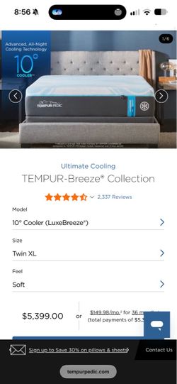 TEMPUR-Pedic LUXEbreeze Split King – 2 Twin XL + Adjustable Bases