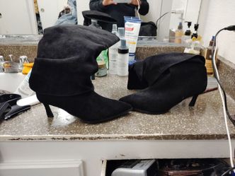 Black Sued Heel Boots