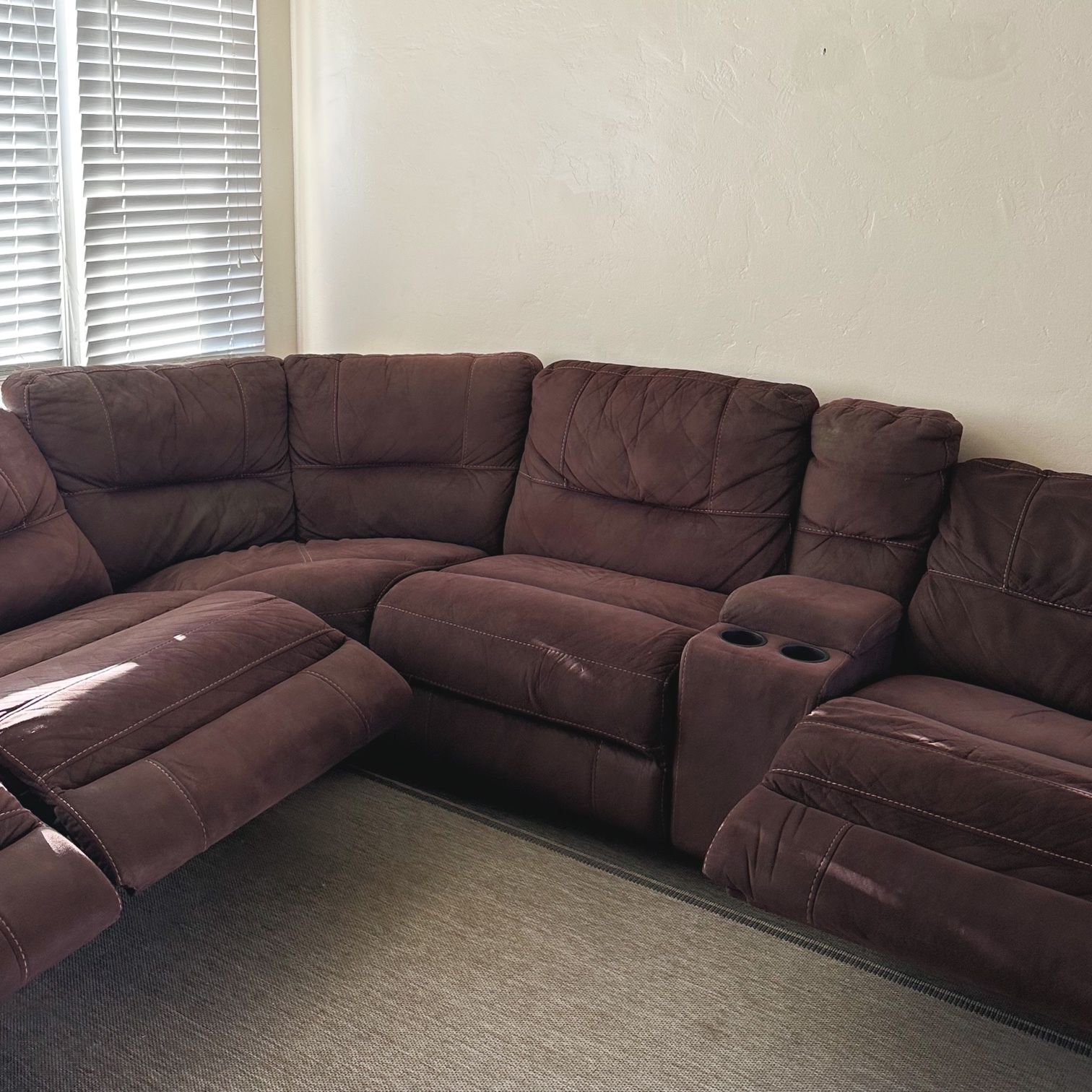 Brown Suede Reclining Sectional Couch (lightly used)