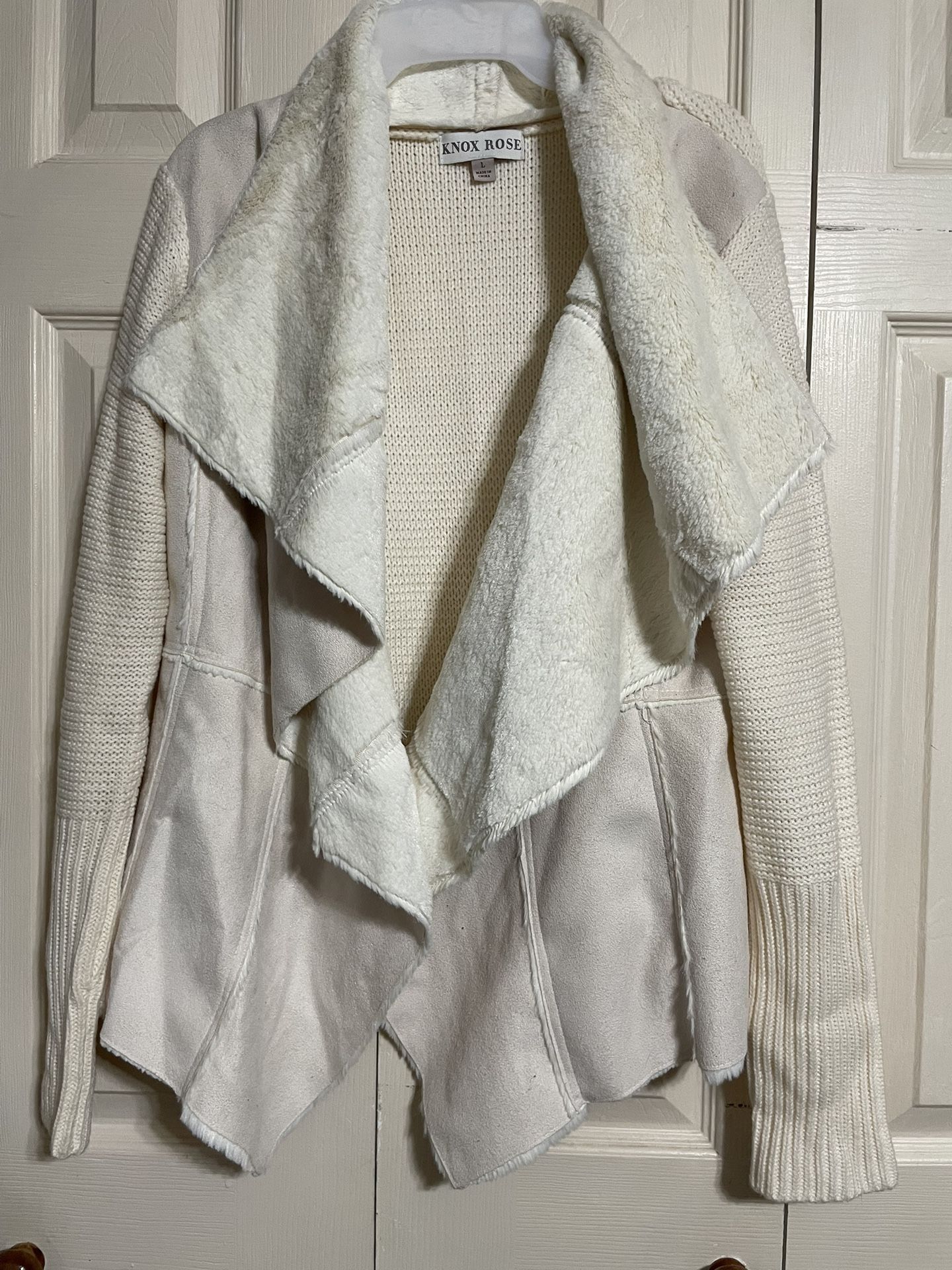 Women’s Knox Rose Cream Long Sleeve Cardigan Sherpa Chunky Knit Sweater Jacket Size Large