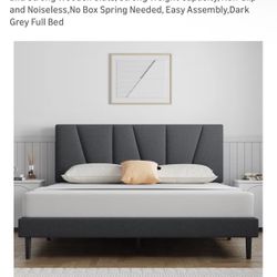 Molblly Full Bed Frame Upholstered Platform with Headboard and Strong Wooden Slats