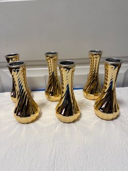 Set of 6 Gold Bud Vases