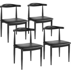 Mid Century Dining Chairs Armless with Backrest Modern Kitchen Chairs Metal Legs Fabric Leather Seat Set of 4, Black