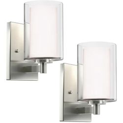Kalium Wall Sconces Set of Two Modern Vanity Lights with Double Clear Glass Shade Brushed Nickel Indoor Farmhouse Wall Light