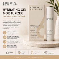 Community Sixty-Six Hydrating Gel Moisturizer – Lightweight Oil-Free Face Moisturizer with Hyaluronic Acid | 1.7 fl oz / 50 mL