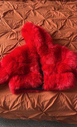 Cropped Red Fur Coat