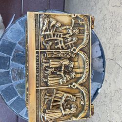 Vintage Peerage Tobacco or Jewelry Box made of solid brass with a wood interior.