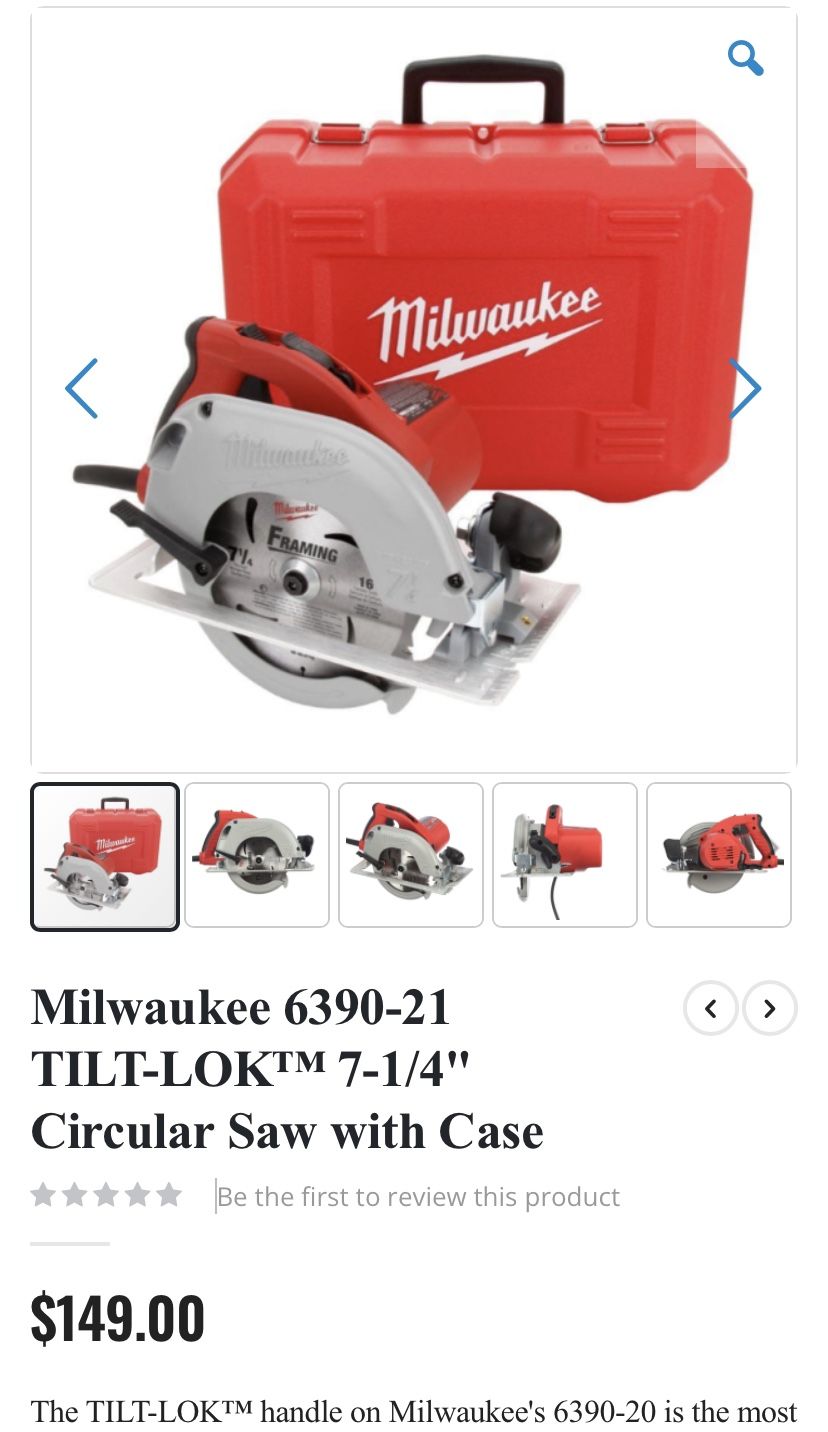 Milwaukee 6390-20 7-1/4" Corded Electric Circular Saw Hard Carry Case