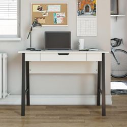 Oxford Computer Desk with Drawer, White/Black