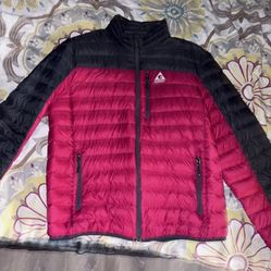 Red and Grey Puffer Jacket, XL