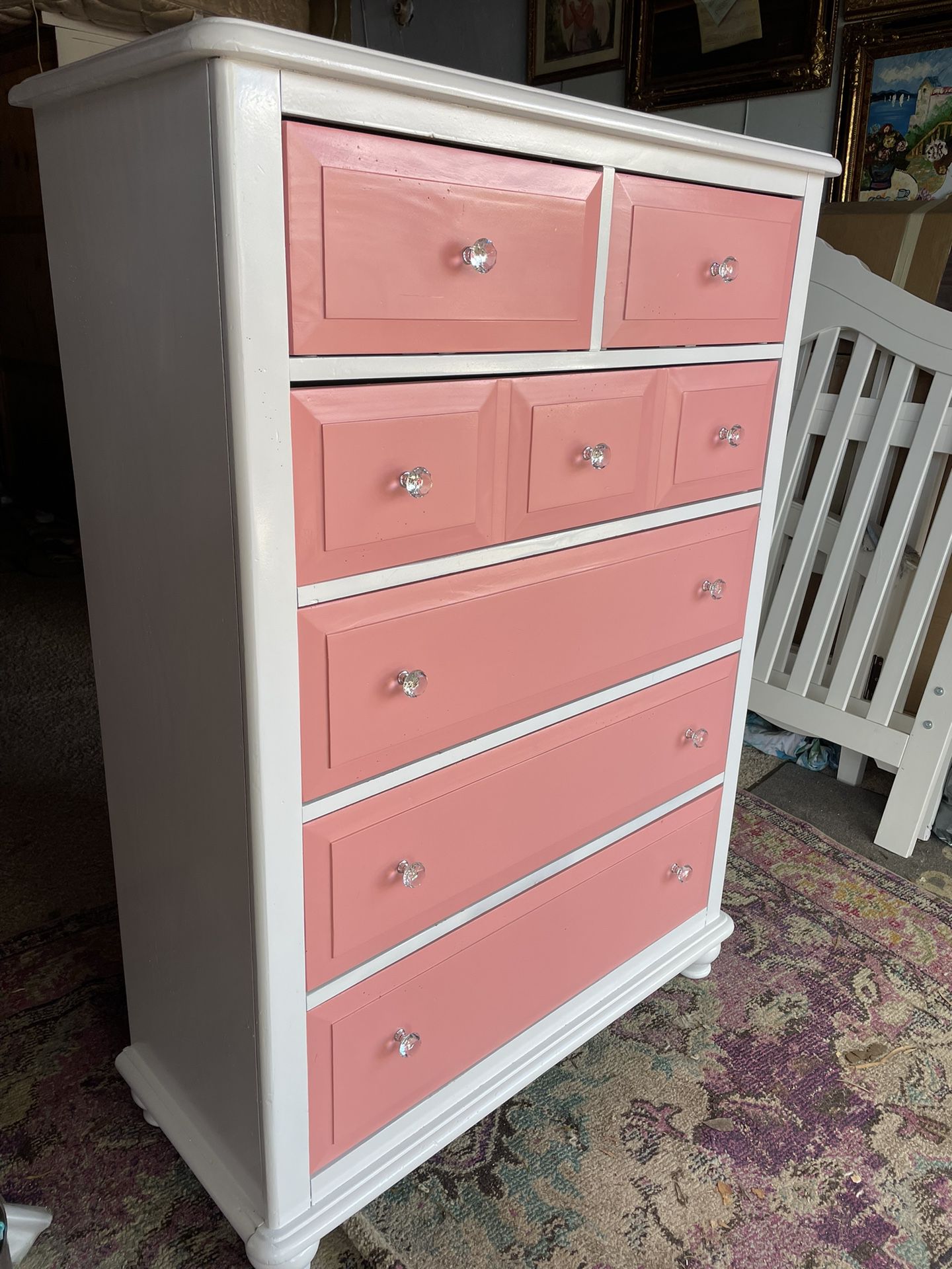 Wooden White/Pink Big Tall Dresser