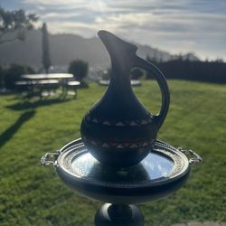 Vintage Black Red White, Matte Pottery Decor, marked