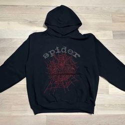 Spider Black Red Rhinestone Hoodie