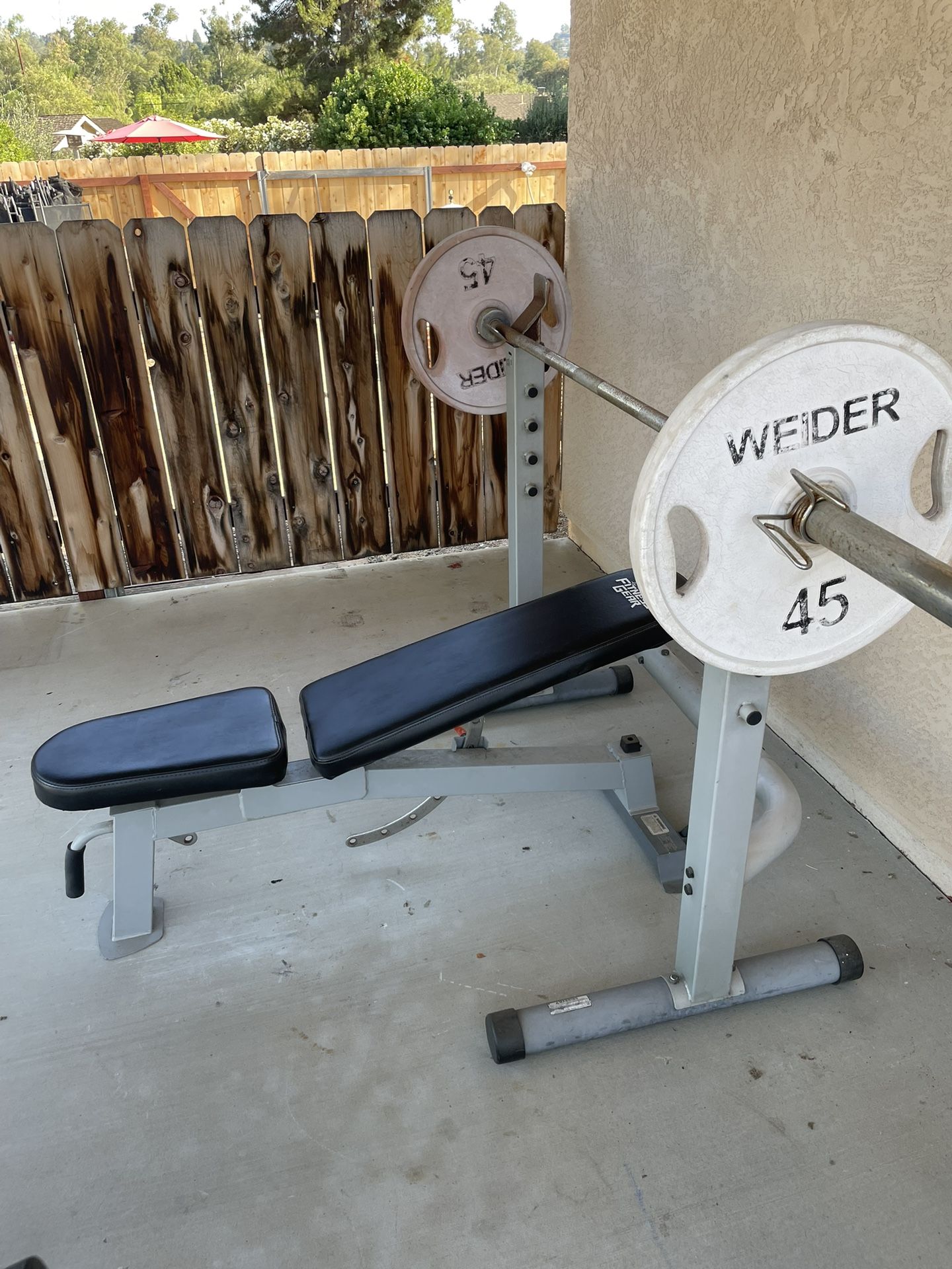 Weight set: - Barbell, Adjustable Bench, Power Tower
