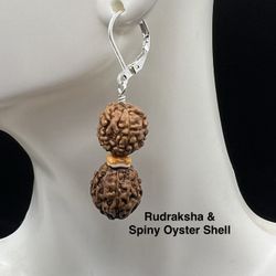 Rudraksha & Spiny Oyster Shell Genuine Handmade Earrings