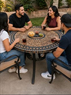 Round Mosaic Tile Outdoor Patio Table