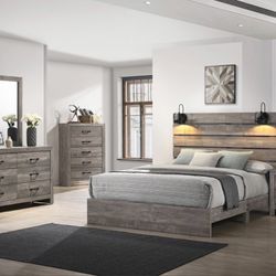 The London Complete 7pc Rustic Grey Latern Panel Bedroom Set (QUEEN SET $1095) (KING SET $1295)