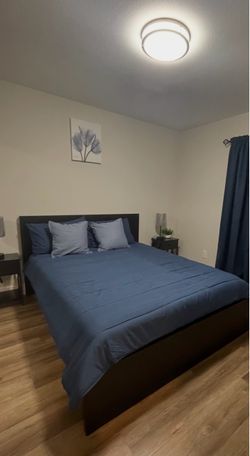 Queen Bed Frame with Dark Wood Finish