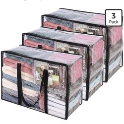 Vieshful 3 Pack Clear Clothes Storage Bag, 40L Plastic Blanket Storage Bag with Zipper, Foldable Closet Organizer, Moving bags for Comforter, Blanket,