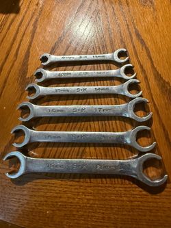 SK Tools USA made older ones  6 Piece Flare Nut Wrench Set 6 Point 9MM to 21MM $100 for set