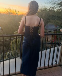 Navy Blue Corset Back Satin Midi Dress size 3/4