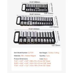 Portable Socket Organizer Tray, 3-Piece Metric & SAE Socket Organizer Set, 1/4'', 3/8'' and 1/2'' Heavy-Duty Socket Holder with Handle & Magnetic Base