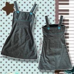 Vintage Y2K Grey & Light Blue Babydoll Pinafore Dress with Cute Buttons - SIZE S
