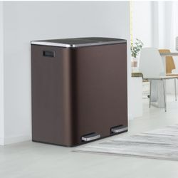 16 GallonStainless Steel Trash Can, 60L Dual Compartment, Metal Kitchen Step Recycle Bin, Metal Double Dustbin, in-Home Garbage Rubbish Can W/Removabl