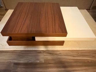 Modern Walnut Rotating Coffee Table with Storage – 55" – Fully Assembled