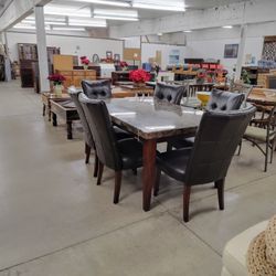 Marble Top Dining Table W/ 6 Chairs