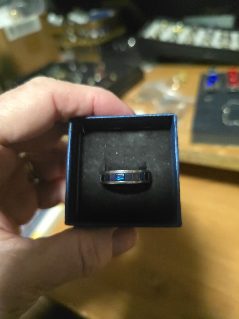 Size 10 Stainless Steel Band With Blue Stones